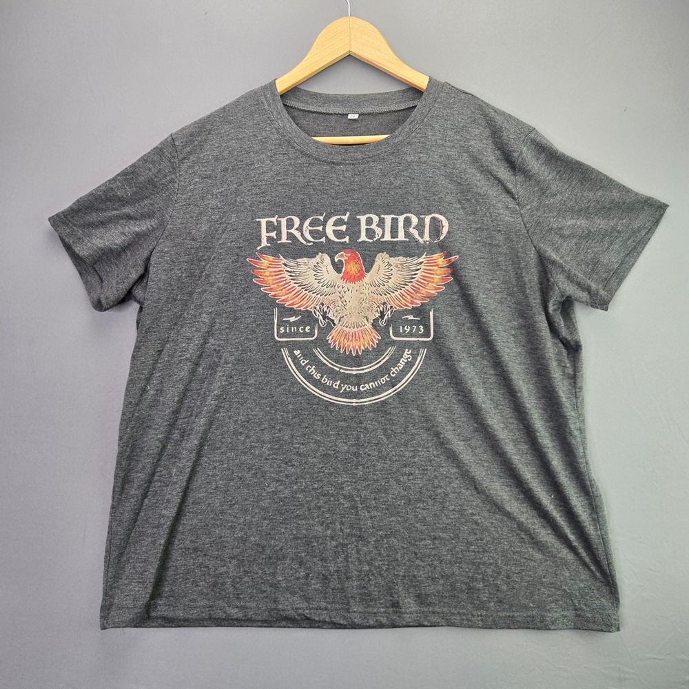 Free Bird Graphic T-Shirt Eagle 1973 Lyrics 2XL Grey Short Sleeve Rock Tee